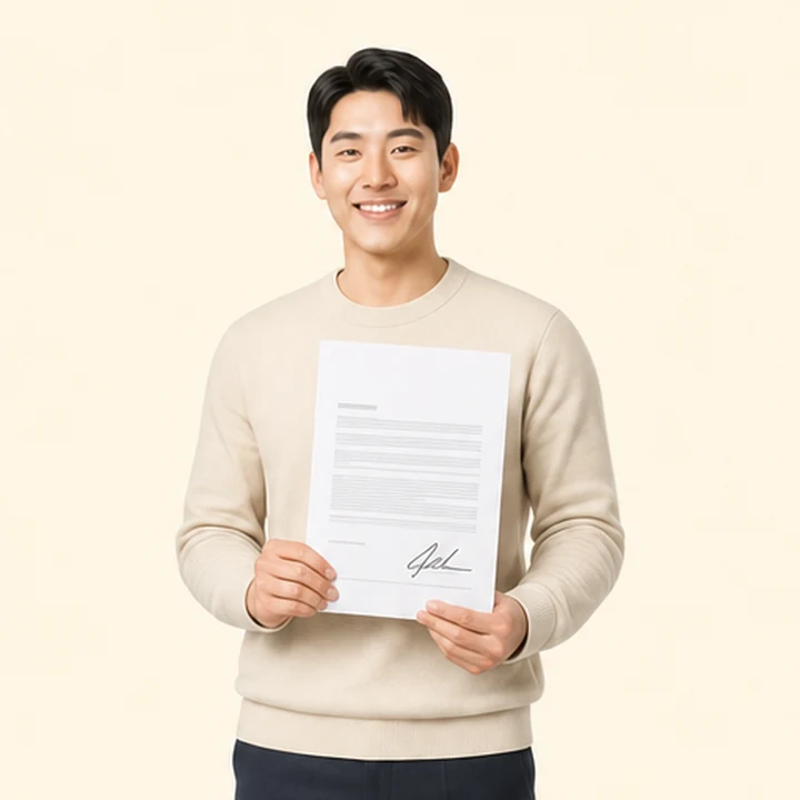 현대 캐스퍼 저신용장기렌트 서면 견적서를 들고 있는 고객